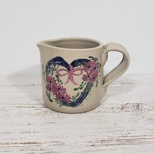 Casey Pottery  Marshall TX Stoneware Creamer  Handpainted Floral Heart Wreath